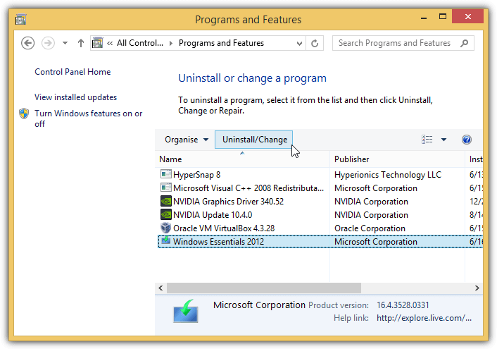 Windows live essentials uninstall tool